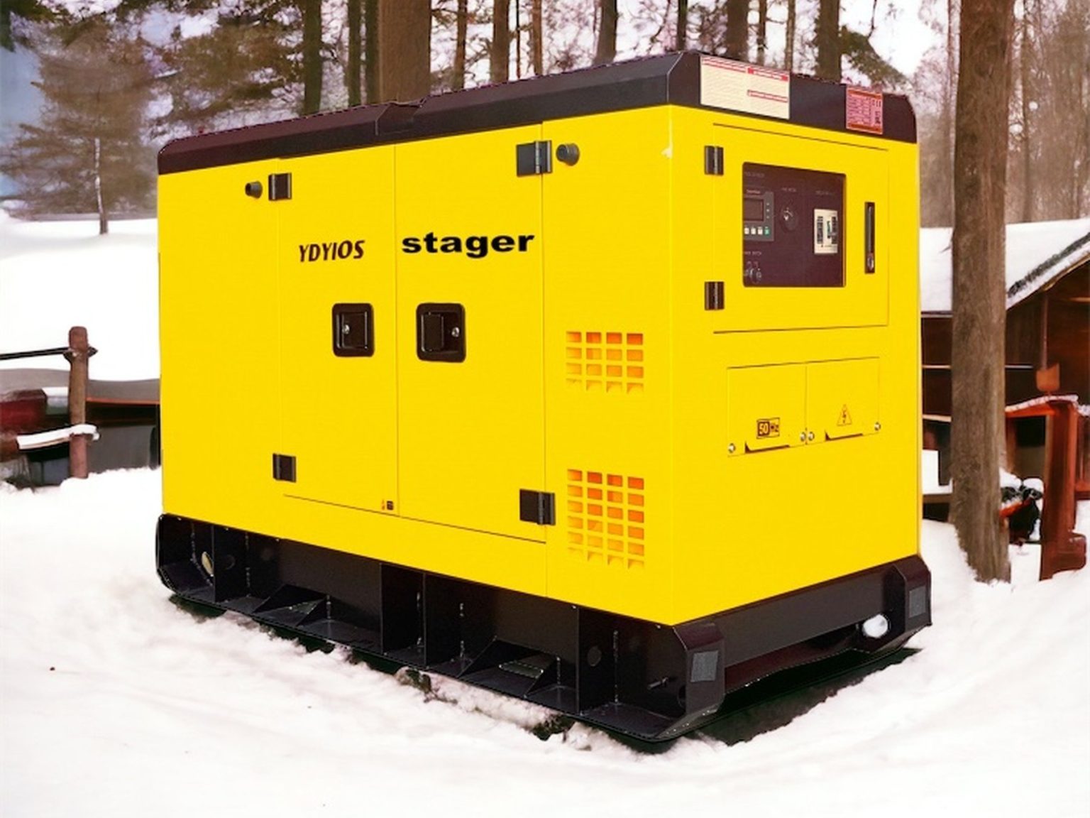Жовтий генератор Stager на снігу